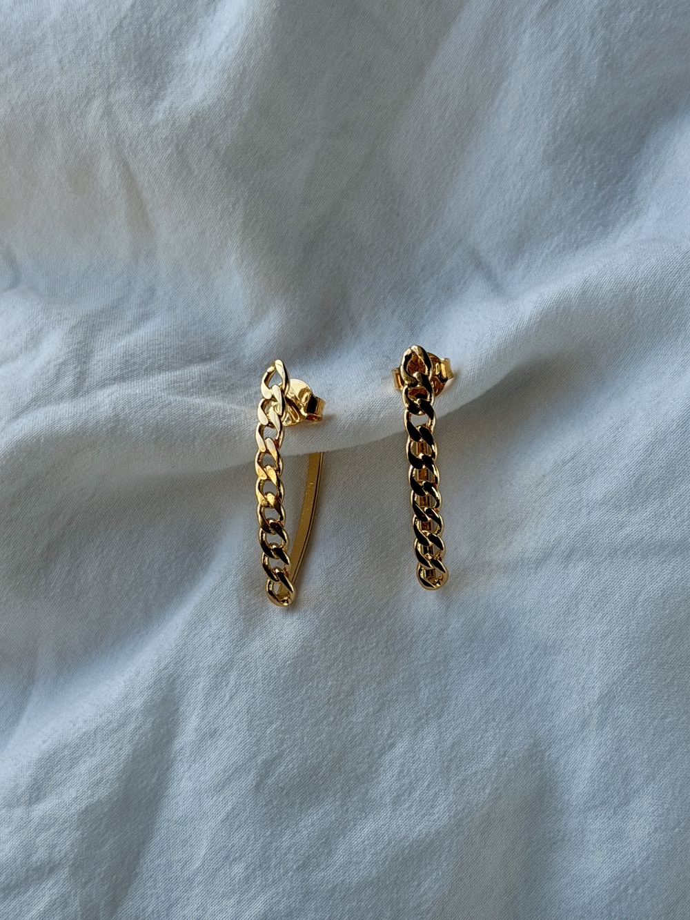 Chained V Hoop 18k Gold Plated Earrings